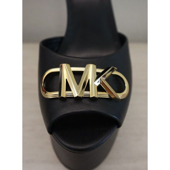 Michael Kors Women's Sz 8M Black Leather Martina 5" Peep-Toe Platform Pumps - Picture 7 of 11